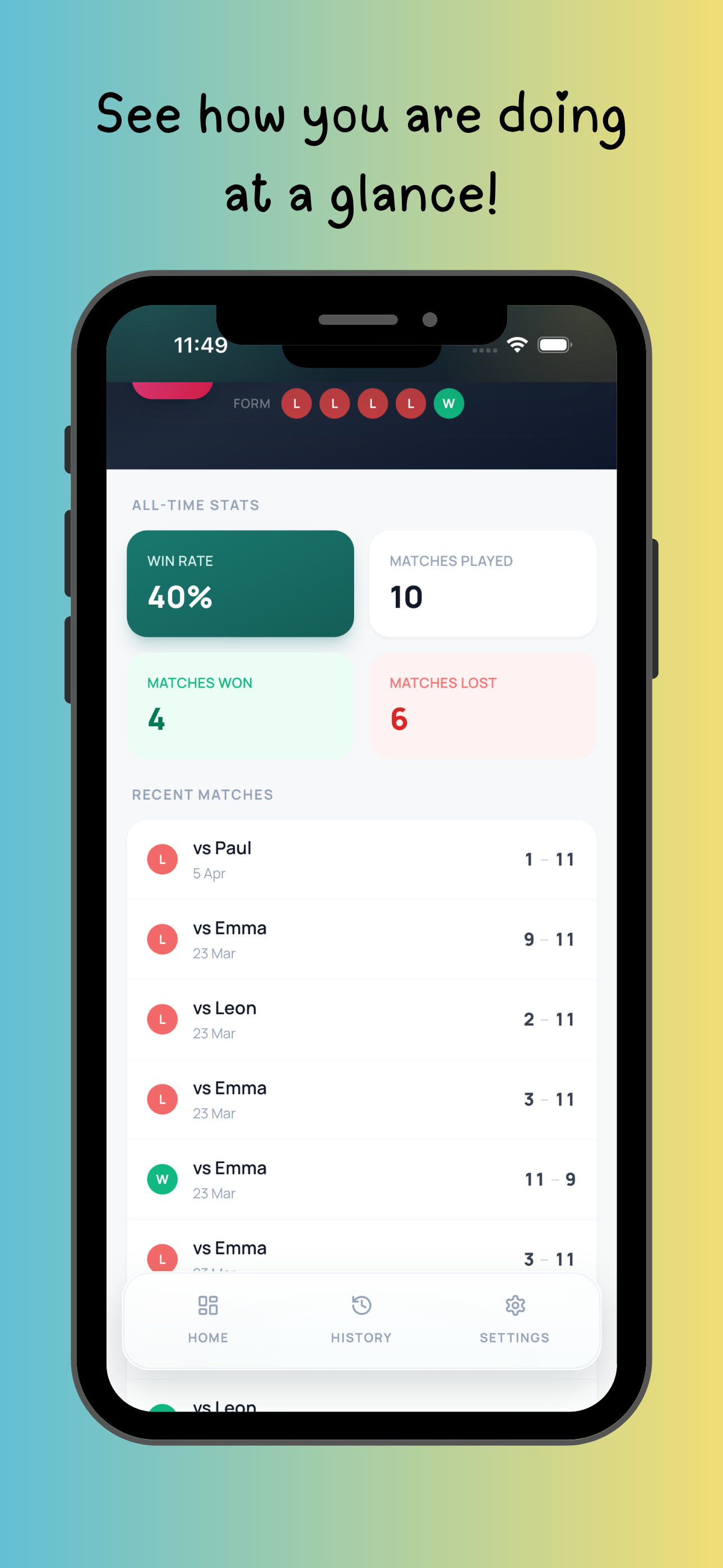 Smoosh app – player profile