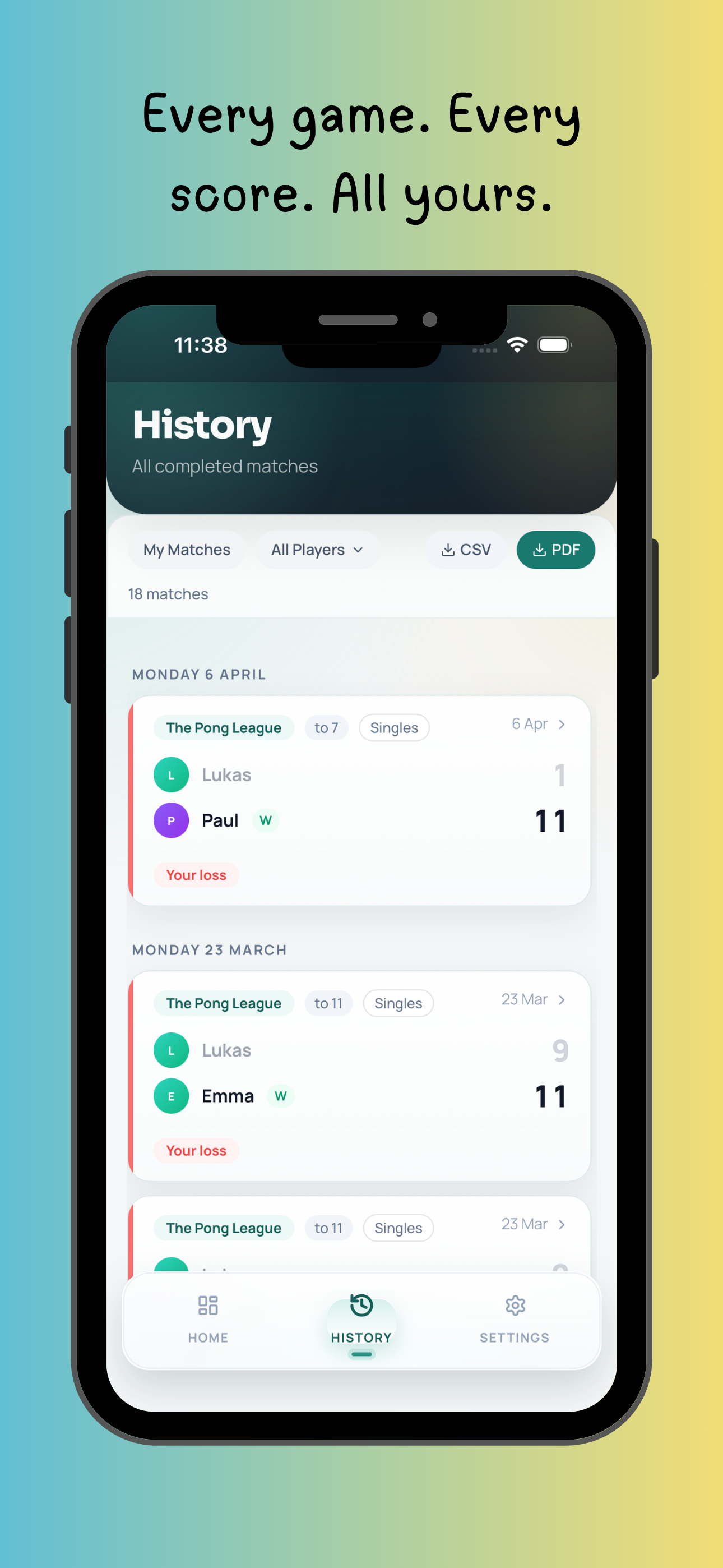 Smoosh app – match history