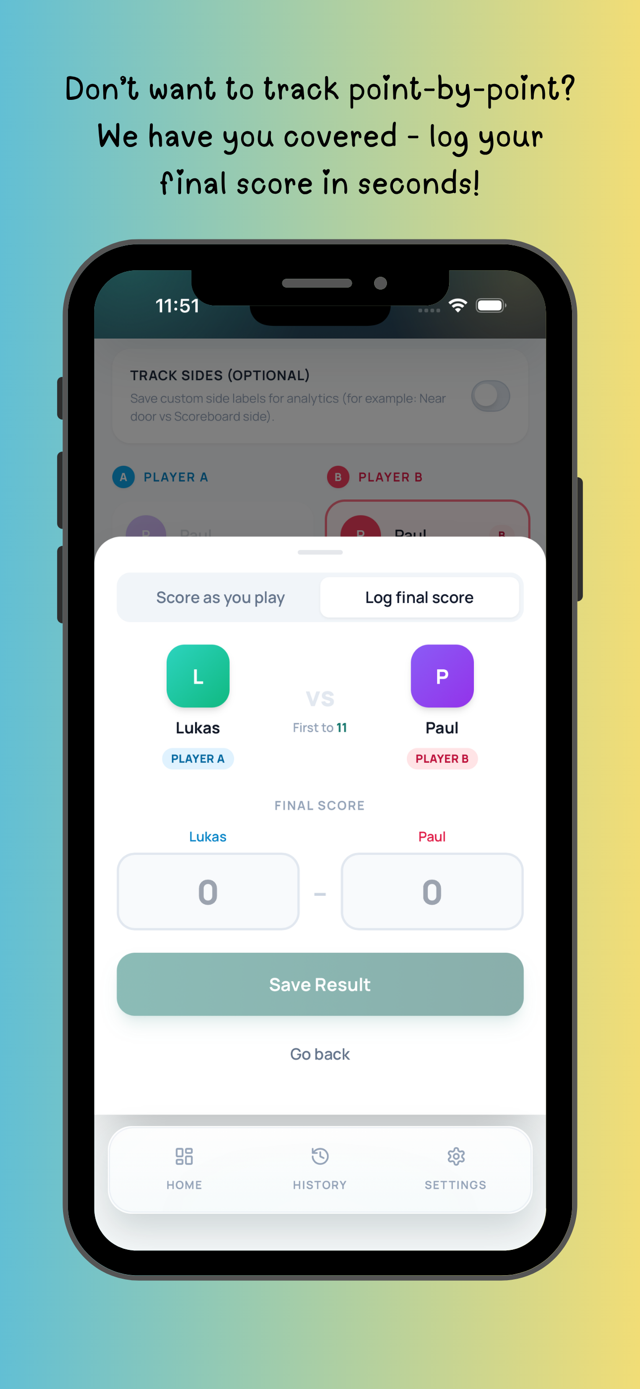 Smoosh app – log final score